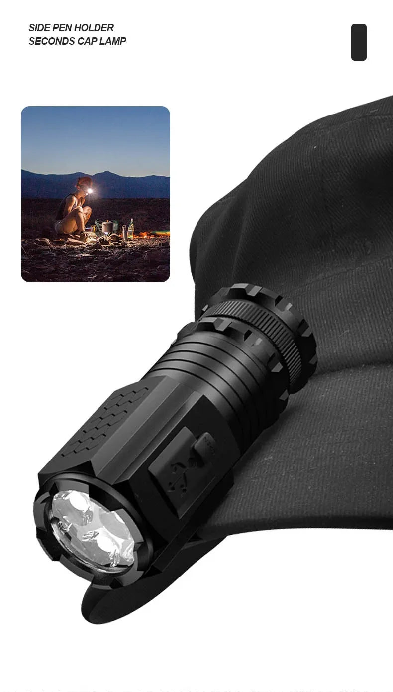 Powerful Mini LED Flashlight Super Bright Aluminium Pocket Torch Rechargeable Waterproof Hiking Camping Flash Light with Magnet