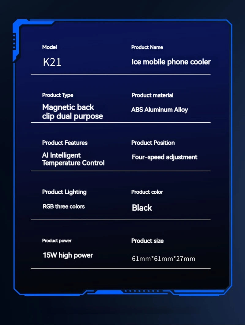 K21 Semiconductor Magnetic Phone Cooler with Temperature Display Universal for PhonesTablets Fast Heat Dissipation for Gaming
