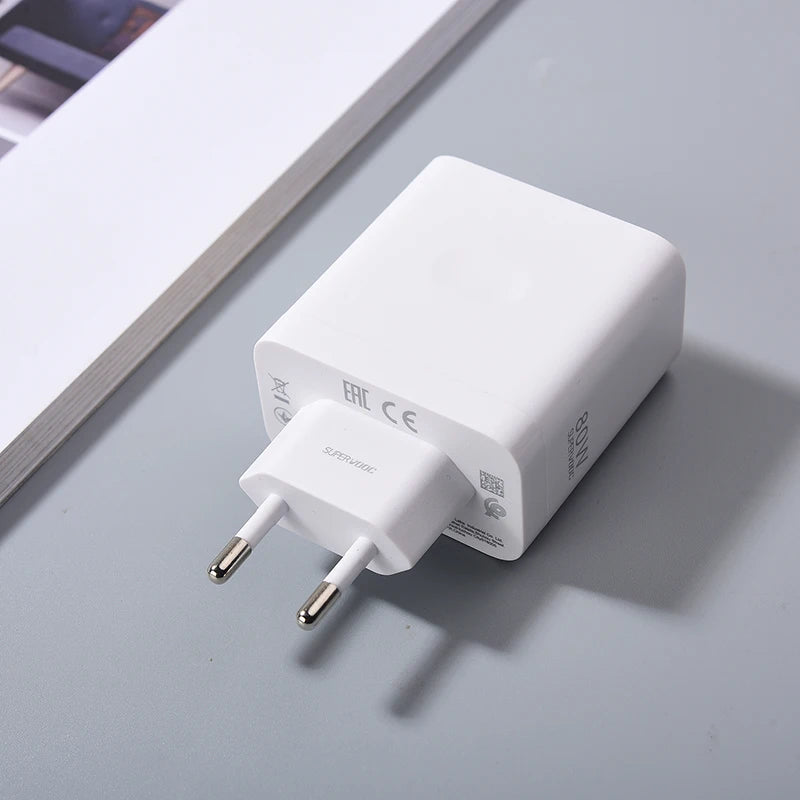 For OPPO 80W SuperVOOC Charger EU/US Fast Charger Adapter Type C Cable For OPPO Find N2 N X4 X5 X6 X7 Reno 12 11 10X 9 8 R17 Pro