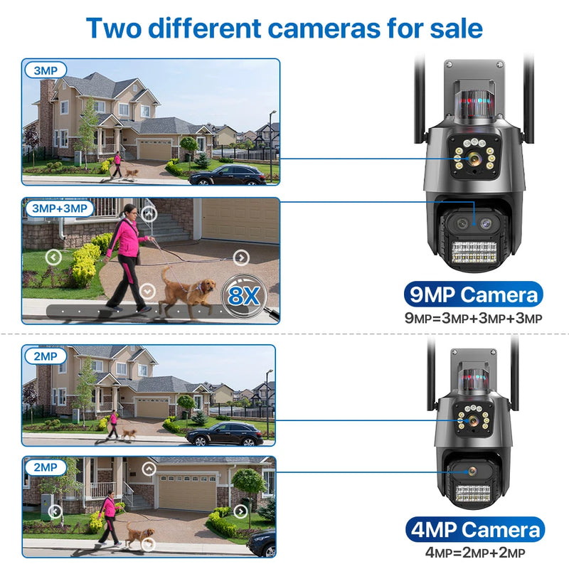 PTZ IP Camera 5K 9MP Wifi Camera 4K HD Dual Lens Security Protection Security CCTV Video Surveillance Camera Police Light Alarm