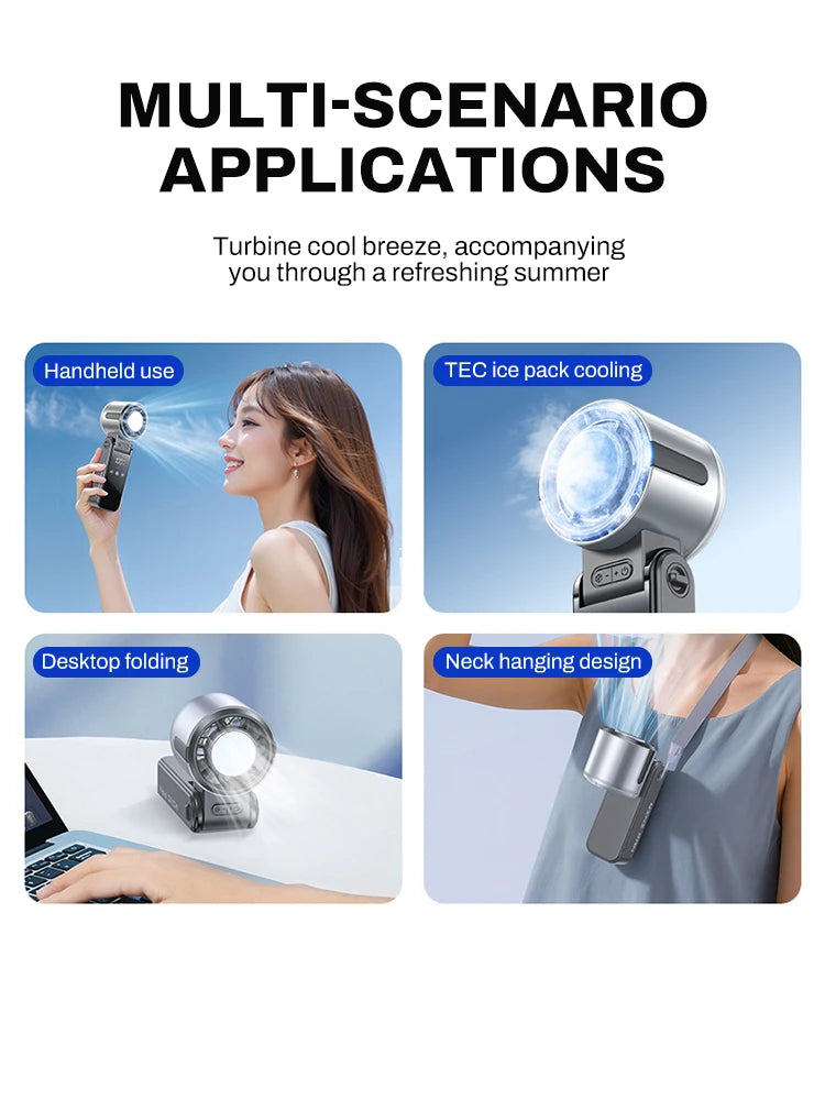 Outdoor Foldable Portable Handheld Fan Mini Cooling Rechargeable 3600mAh 100-level Free Control High Speed Turbo Fan Air Cooler
