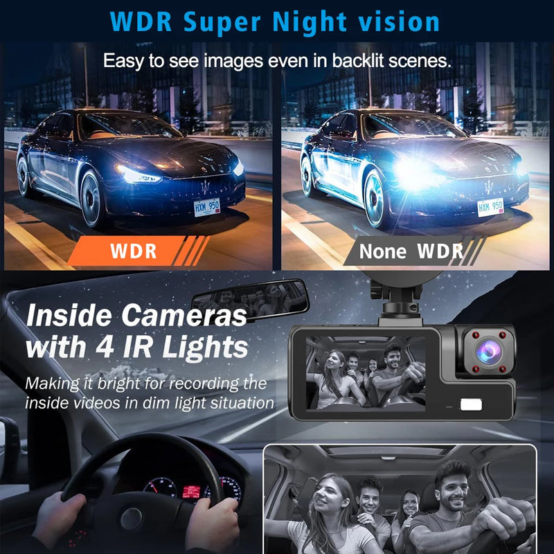3 Cameras Car DVR Wifi 1920P Inside Vehicle Dash Cam Three Way Camera DVRs Recorder Video Registrator Mini Dashcam Camcorder