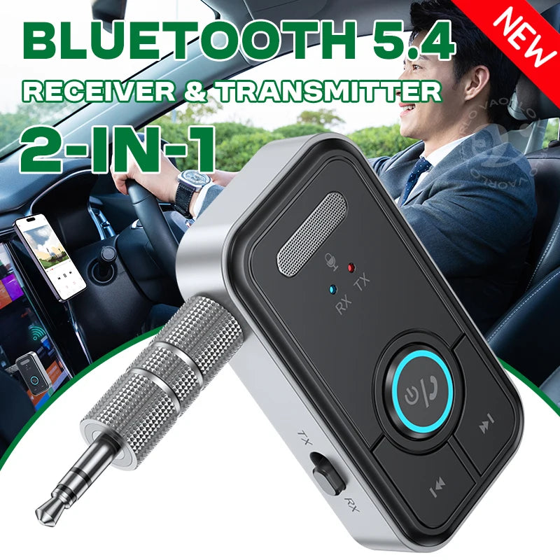 Upgraded Bluetooth 5.4 Car AUX Audio Adapter HiFi Stereo Music Wireless Receiver Transmitter 3.5MM With Mic Calling For Car Kit