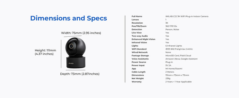 IMILAB C22 3K Security Indoor Camera - 360° View Home Camera with Color Night Vision for Baby/Pet Monitor WiFi6 AI Detection