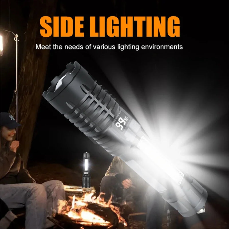 High Power Rechargeable Led Flashlight Very Strong Led Flashlight With Built-in Battery Torch For Outdoor Camping Hiking Fishing