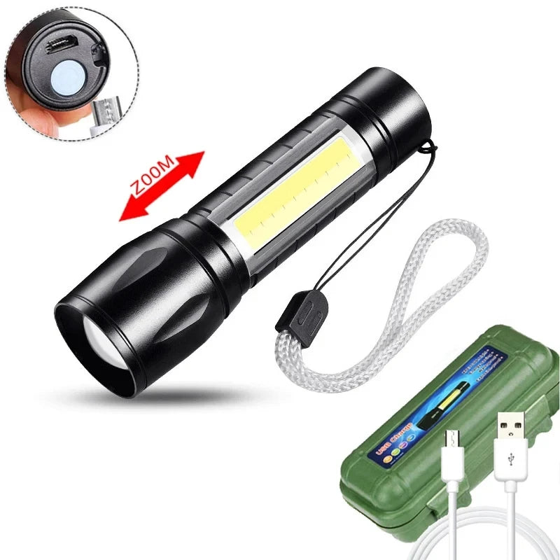 Powerful Mini LED Flashlight Super Bright Aluminium Pocket Torch Rechargeable Waterproof Hiking Camping Flash Light with Magnet