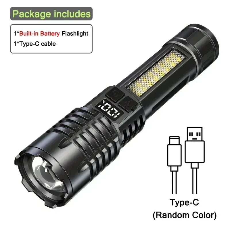 High Power Rechargeable Led Flashlight Very Strong Led Flashlight With Built-in Battery Torch For Outdoor Camping Hiking Fishing