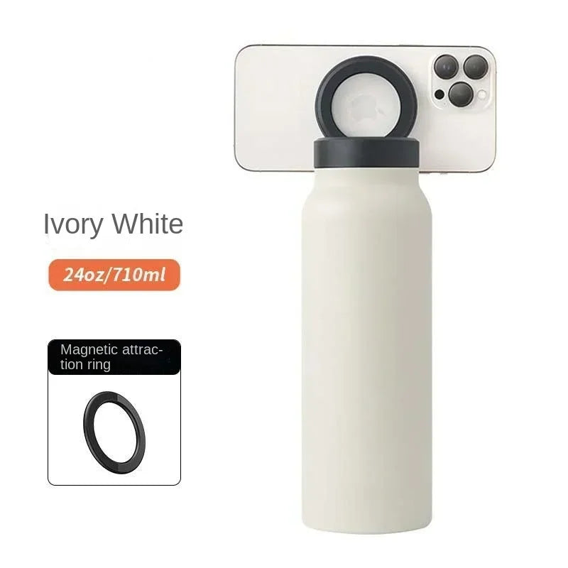 Magnetic Phone Holder Sports Water Bottle Insulated Flask with Phone Mount Stand for Gym Outdoor Activities and Daily Hydration