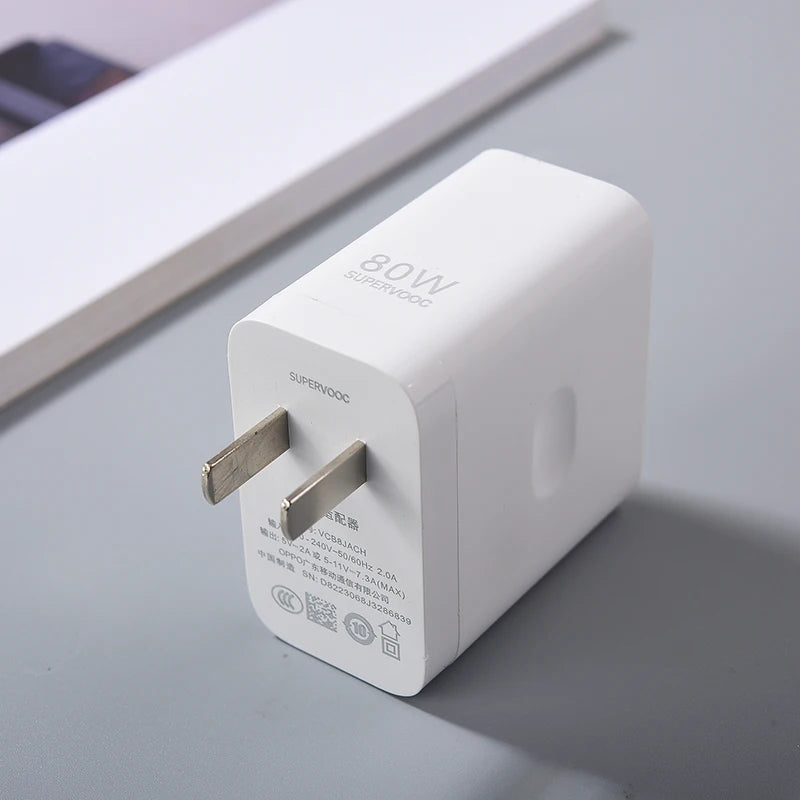 For OPPO 80W SuperVOOC Charger EU/US Fast Charger Adapter Type C Cable For OPPO Find N2 N X4 X5 X6 X7 Reno 12 11 10X 9 8 R17 Pro