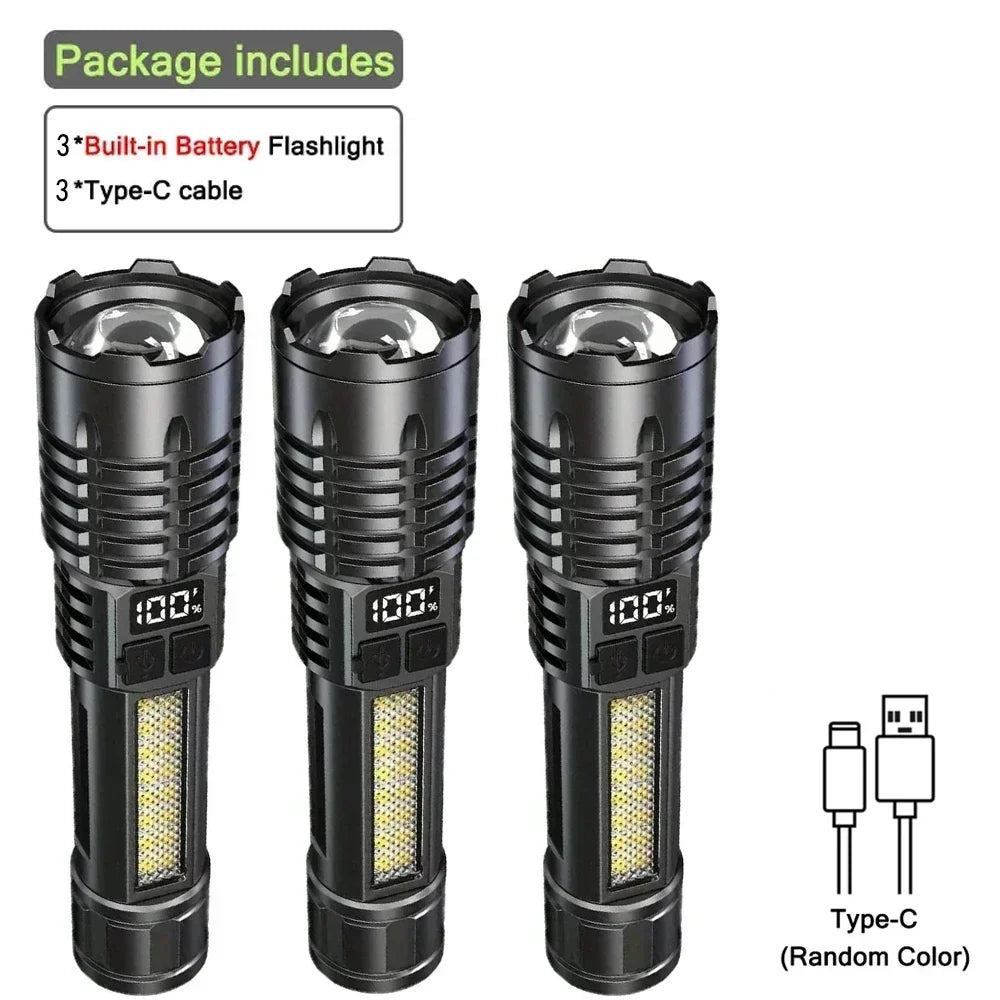 High Power Rechargeable Led Flashlight Very Strong Led Flashlight With Built-in Battery Torch For Outdoor Camping Hiking Fishing