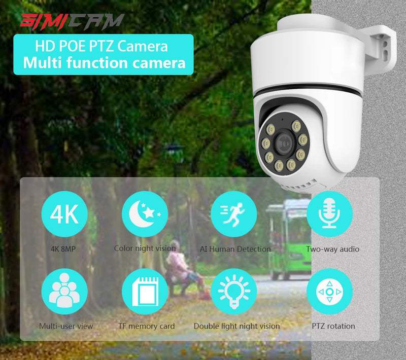 4K PTZ IP Camera POE Onvif SecurityOutdoor Color Night Vision Smart AI P2P Pan Tilt With Motion Detection Two Way Audio SD Slot