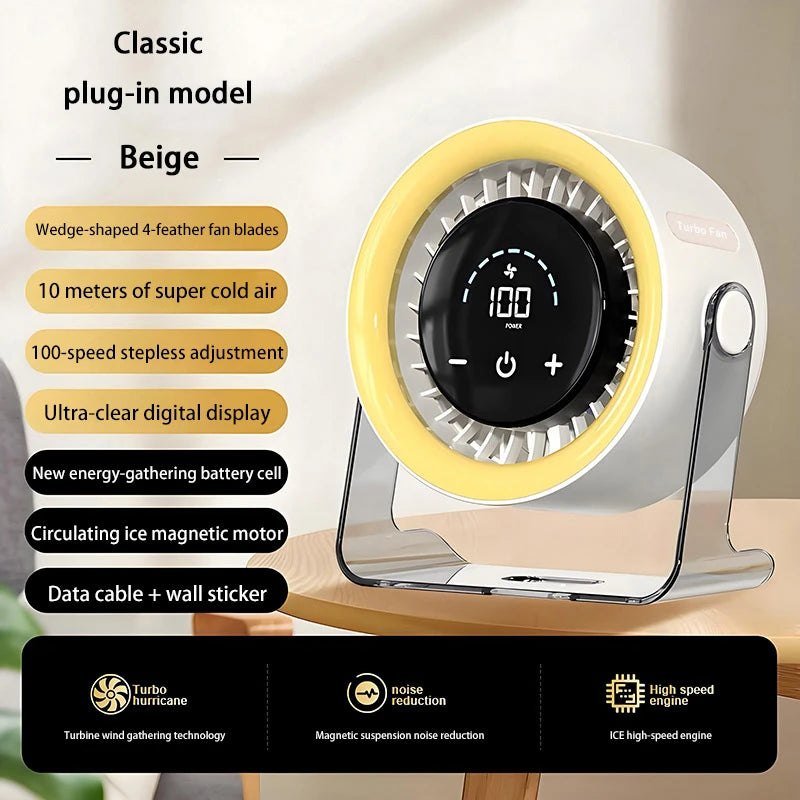 100-speed Desktop Fan Digital Display Wall Mount Desk Fan Super Quiet Usb Office Dorm Air Circulator Home Camping Outdoor
