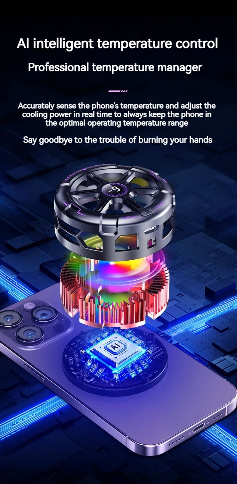 K21 Semiconductor Magnetic Phone Cooler with Temperature Display Universal for PhonesTablets Fast Heat Dissipation for Gaming