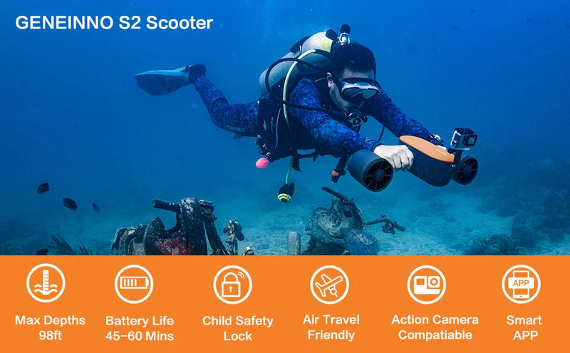 GENEINNO S2 Underwater Scooter,Dual Motors and Smart APP Support,Sea Scooter for Swimming Scuba Free Diving Snorkeling for Kids