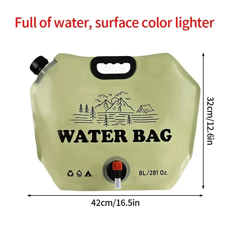 Outdoor Large Capacity Water Bag 8L Foldable Water Storage Bag Portable Hiking Water Container Bucket Pouch Camping Supplies