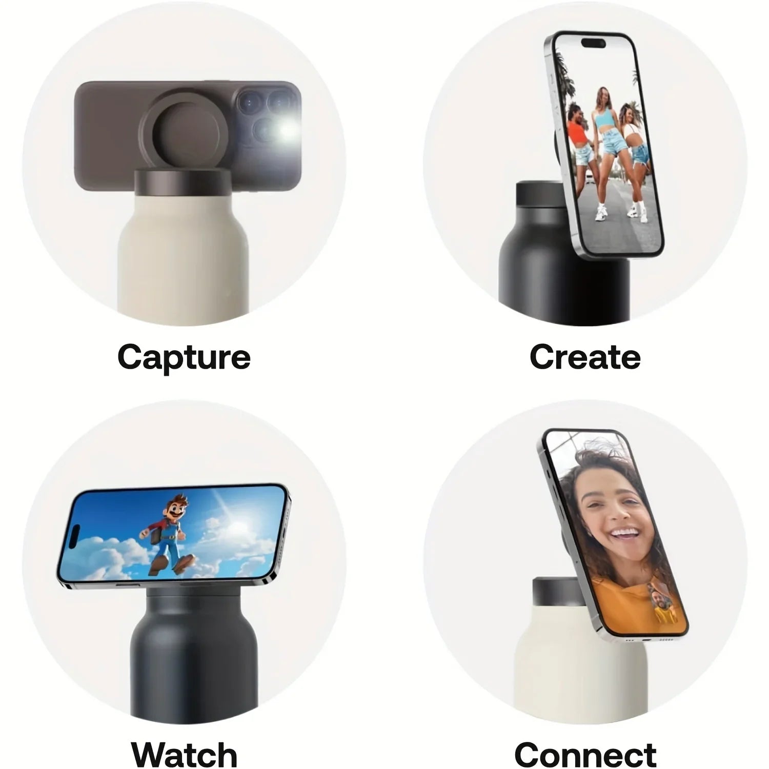 Stainless Steel Water Bottle with Phone Holder - Insulated, Foldable Tripod Stand for Outdoor, Car, Selfie Use - 700ml